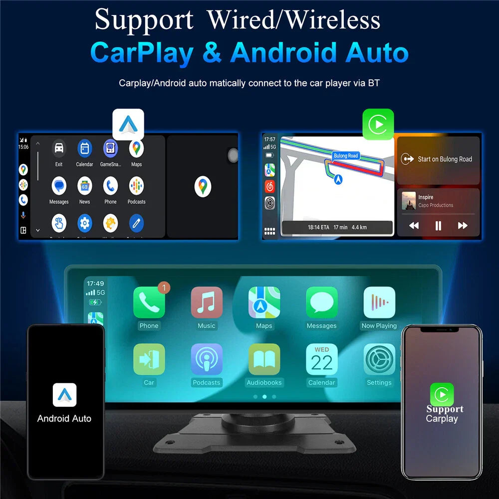 10.26" Wireless Carplay Android Auto Bluetooth Multimedia Player for Car