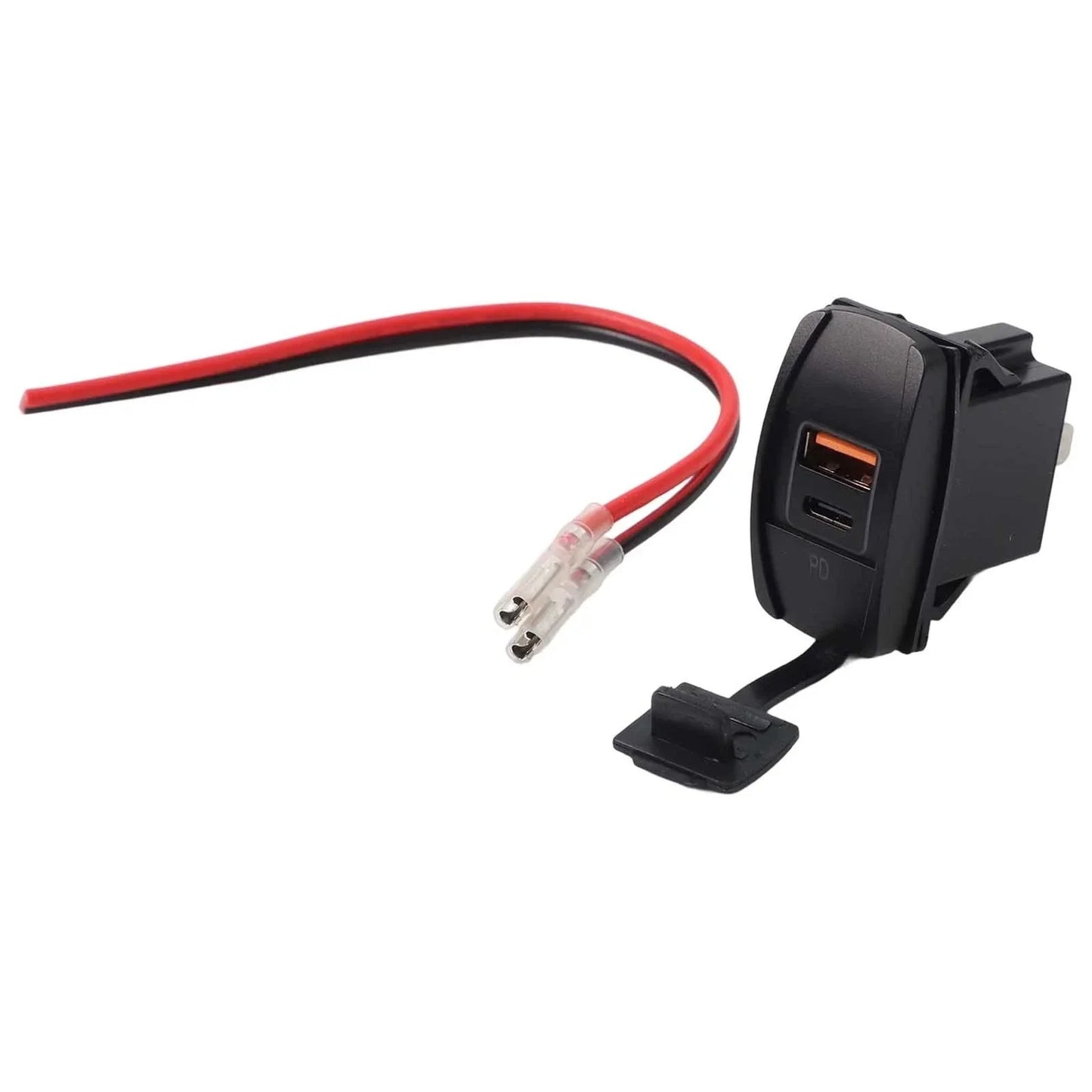 Rocker Switch Dual USB Charger PD and QC3.0 Port with LED Power Socket for Car