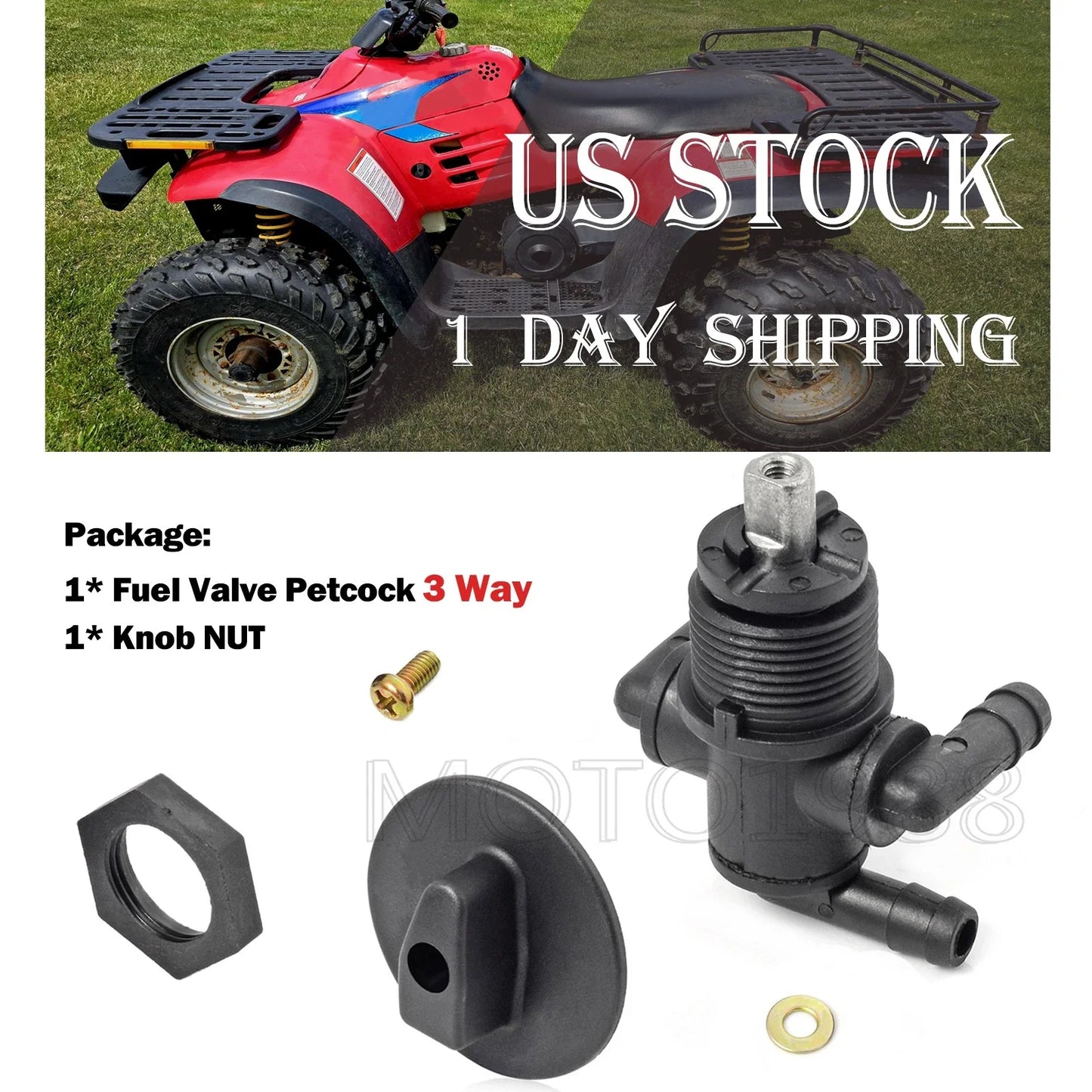 Fuel Valve Petcock 3 Way & Knob Nut for Polaris Sportsman 600/700 Twin (1999–2006)