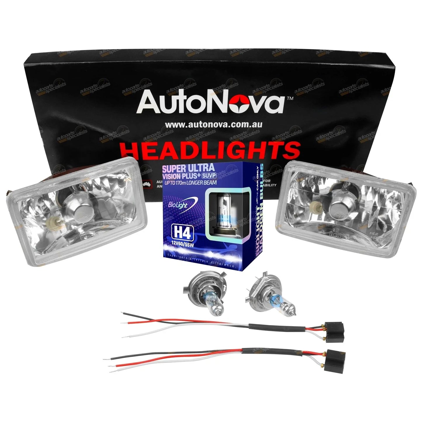 Crystal Headlights 165mm x 100mm Lamp Kit H4 60/55w Halogen Prism