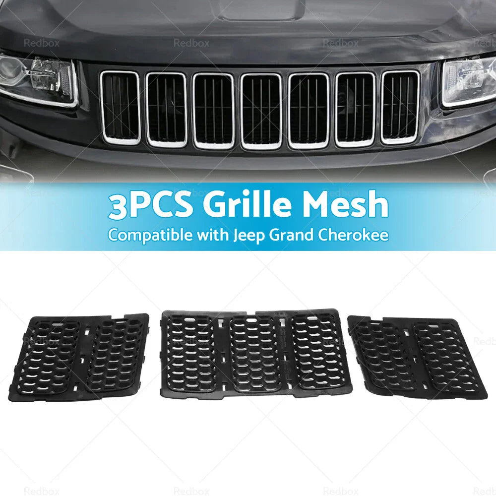 3x ABS Front Grille Mesh Insert for 14-16 Jeep Grand Cherokee