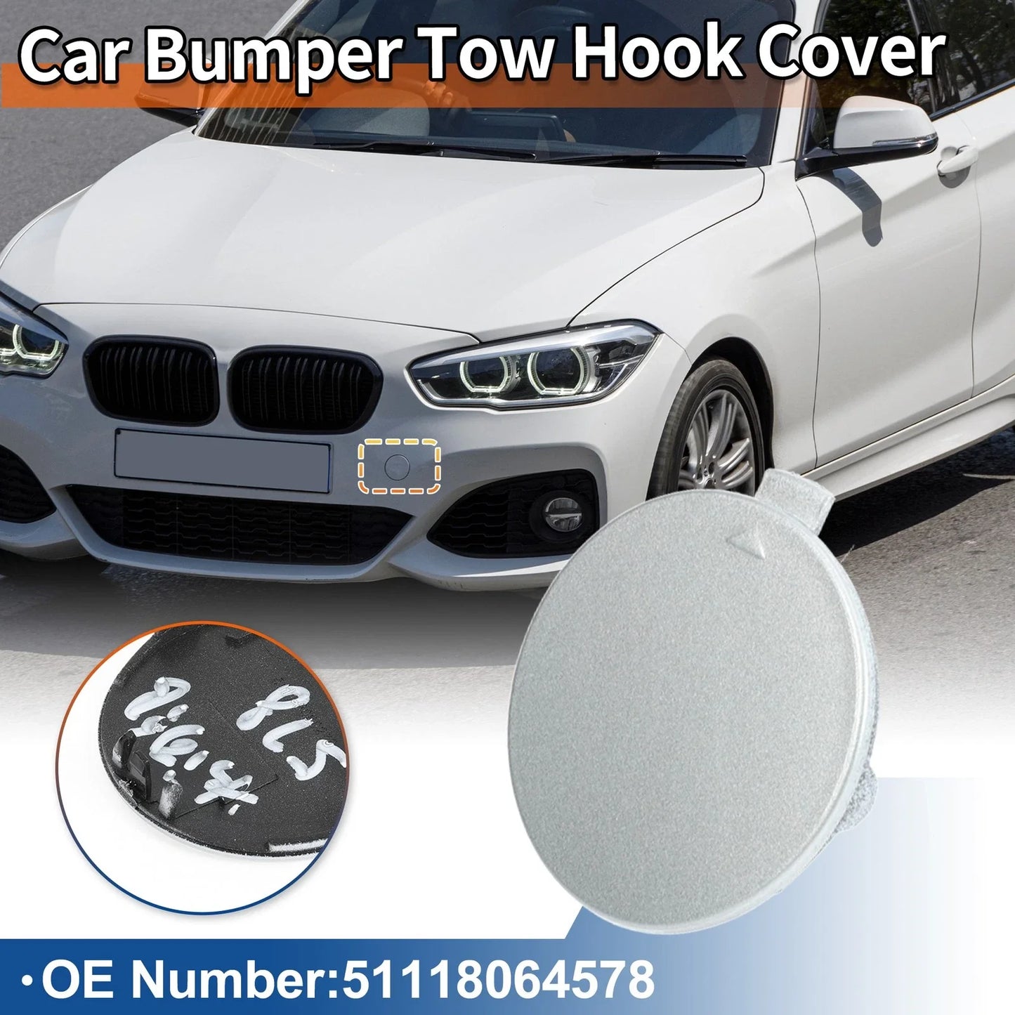 1 Pcs Front Bumper Tow Hook Cover for BMW 1 Series Ice Silver