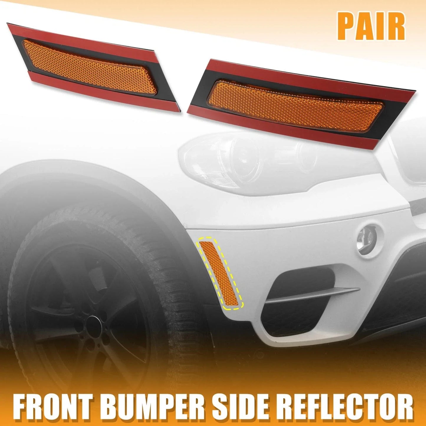 Pair Front Bumper Reflector Side Marker for BMW X5 (2007-2013) Yellow