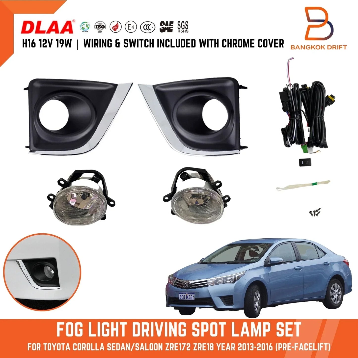 Fog Lamp Covers for Toyota Corolla ZRE172 SX Sedan (2013-2016)