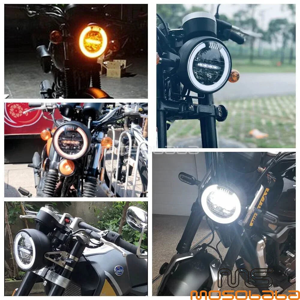 Retro Round LED Headlight w/DRL for Honda Harley BMW Chopper