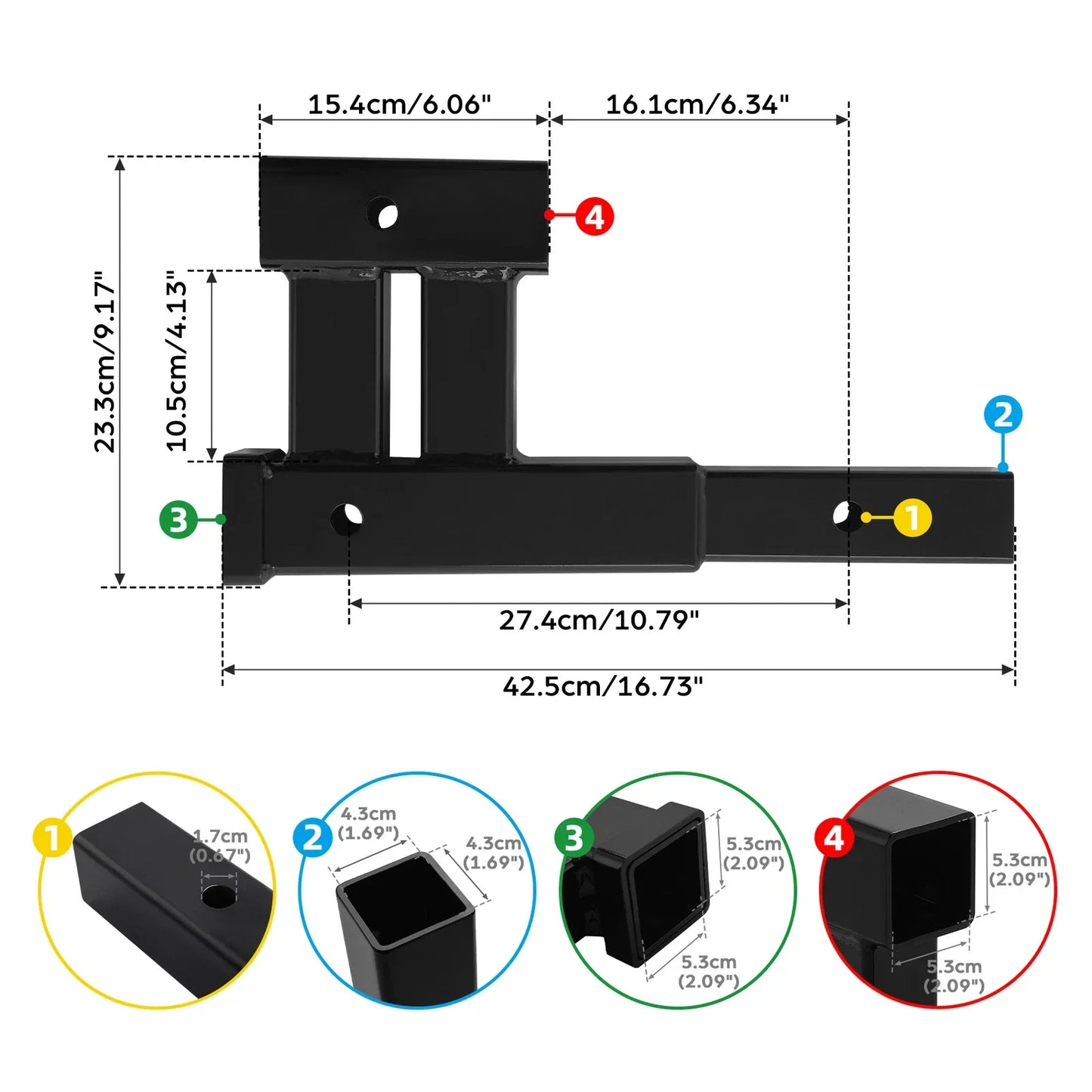 Dual 2in Trailer Receiver Hitch Rise-Drop Adapter Extension Tow 4000LB