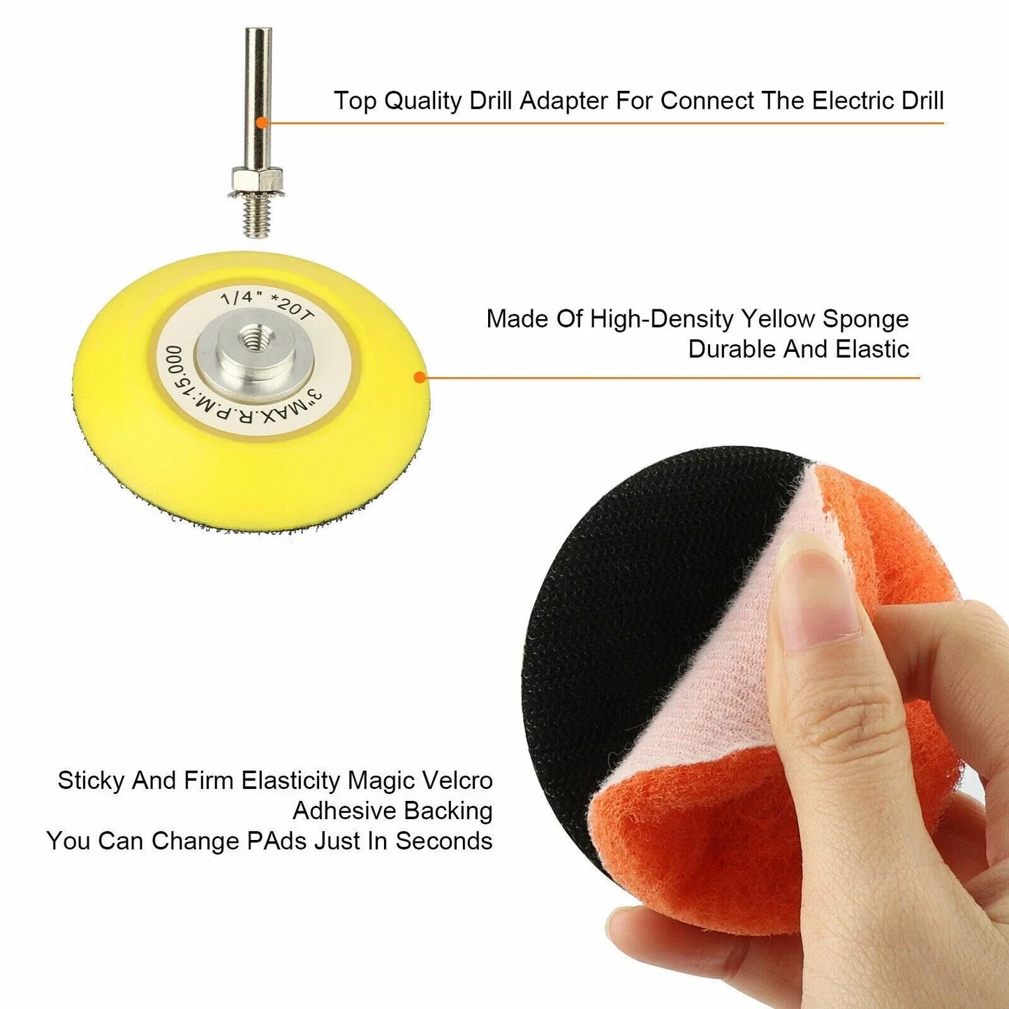21pcs 3Inch Headlight Polishing Scouring Pad for Drill