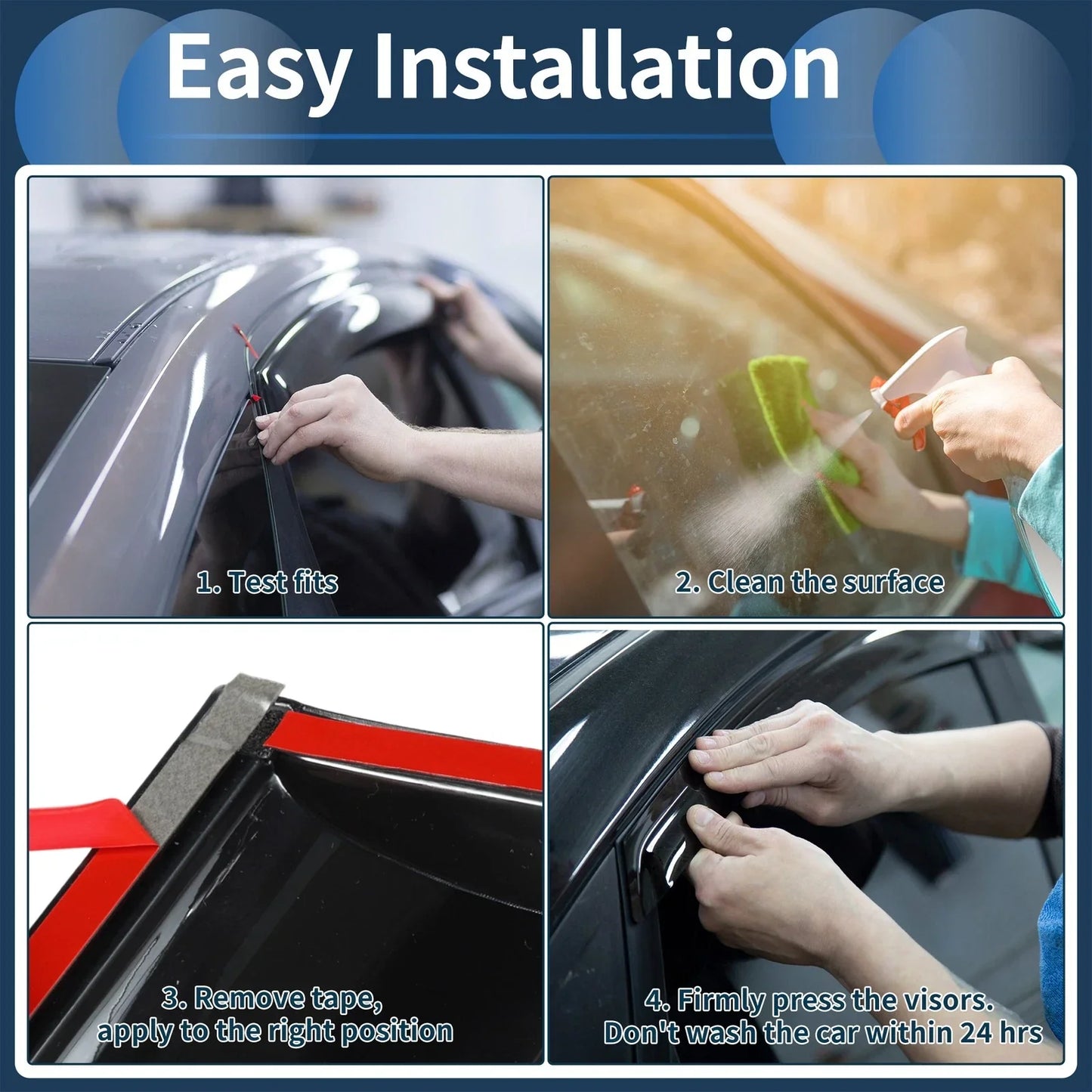 Window Deflectors for Honda Fit 2021 Side Window Vent Visors Tape-On Black 1 Set