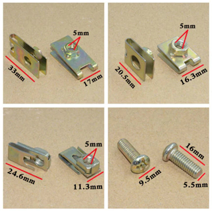 100pc U Type Metal Clips for Car Body Panel Bumper Fender Fasteners