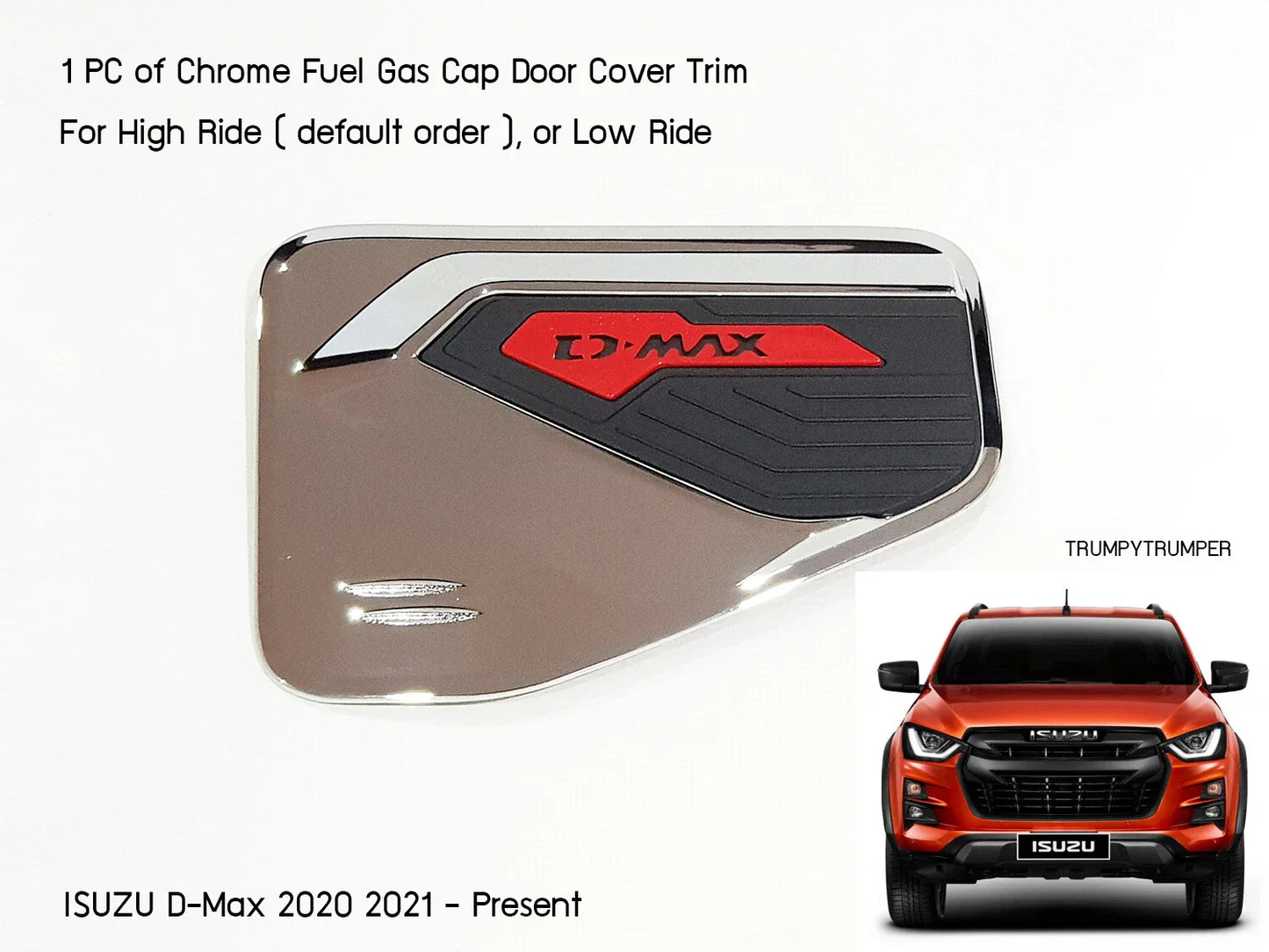 Chrome/Black Gas Fuel Door Cover Trim for Isuzu D-Max RG01 (2020-2022)