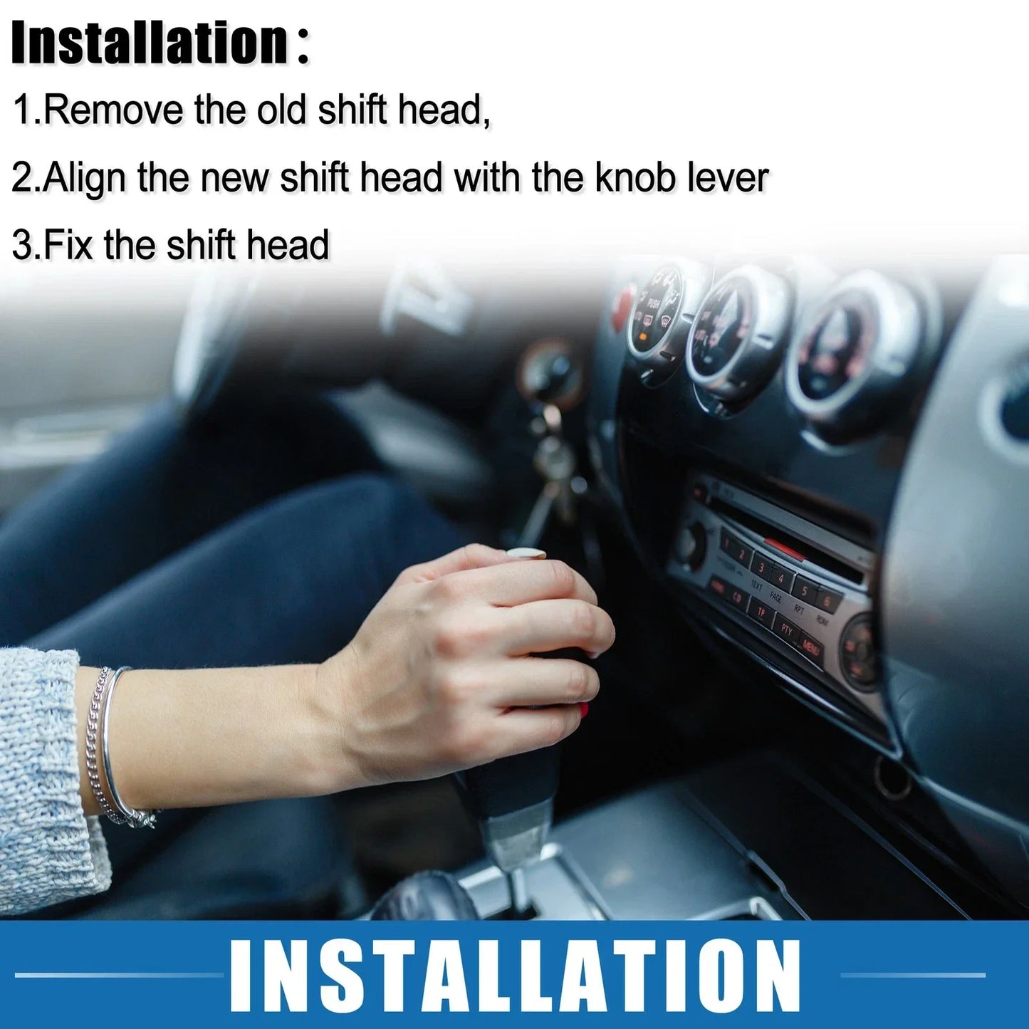 Silver Tone Gear Shift Knob Cover with Red Thread for Lexus