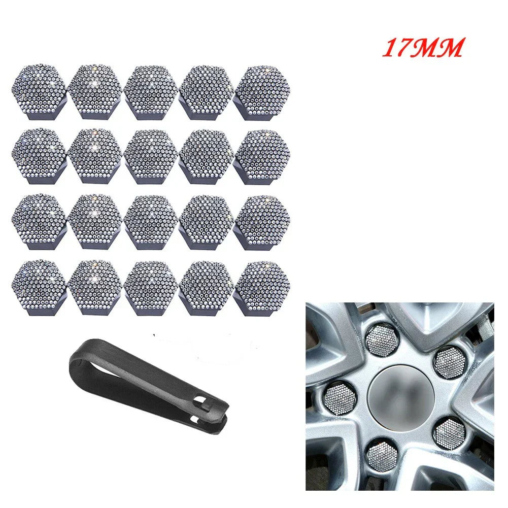 Lug Nut Covers 20Pcs White Rhinestone for Cars