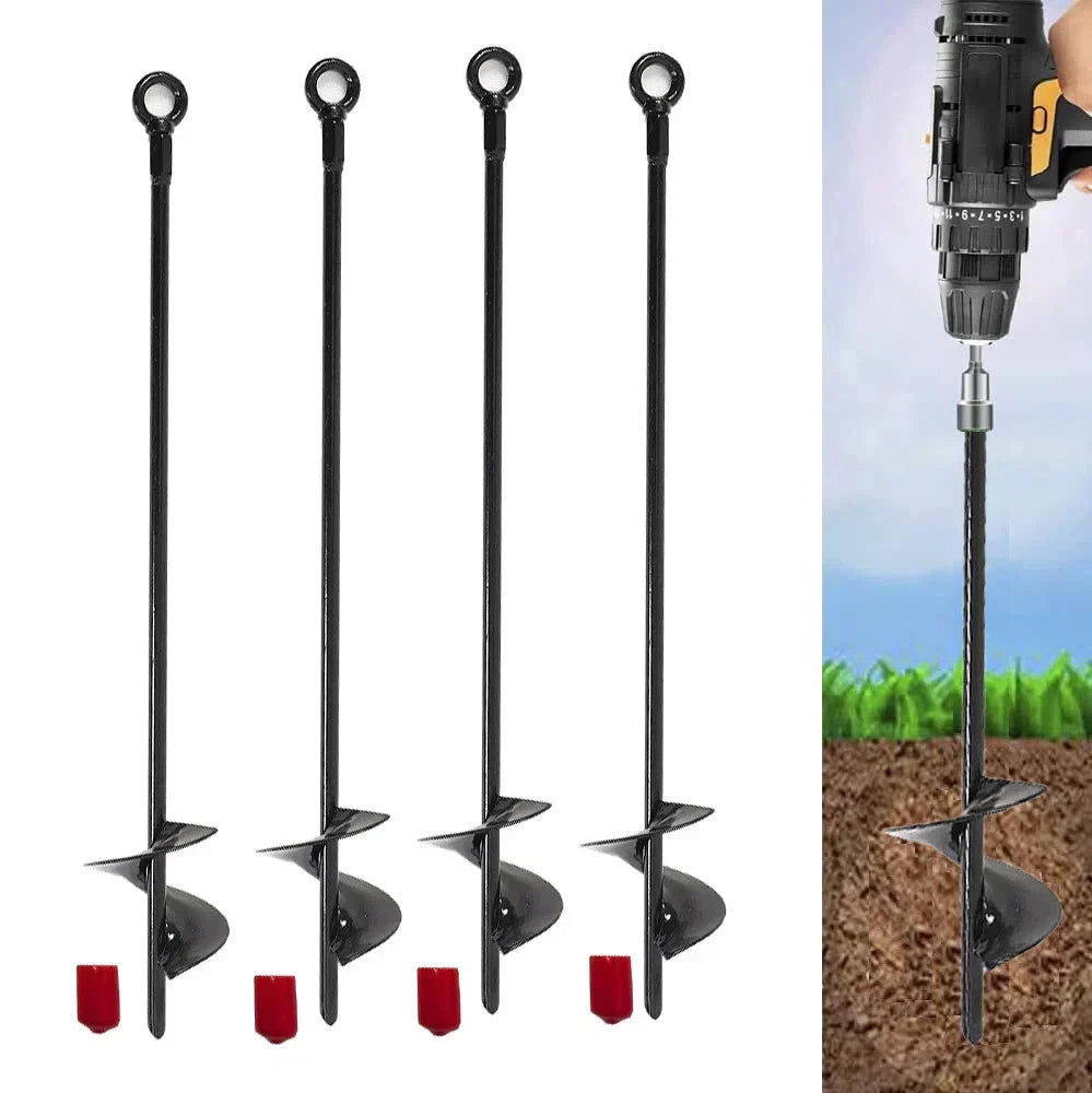 4 x 30" Long Heavy Duty Black Ground Anchor Hook Solid Steel Shaft