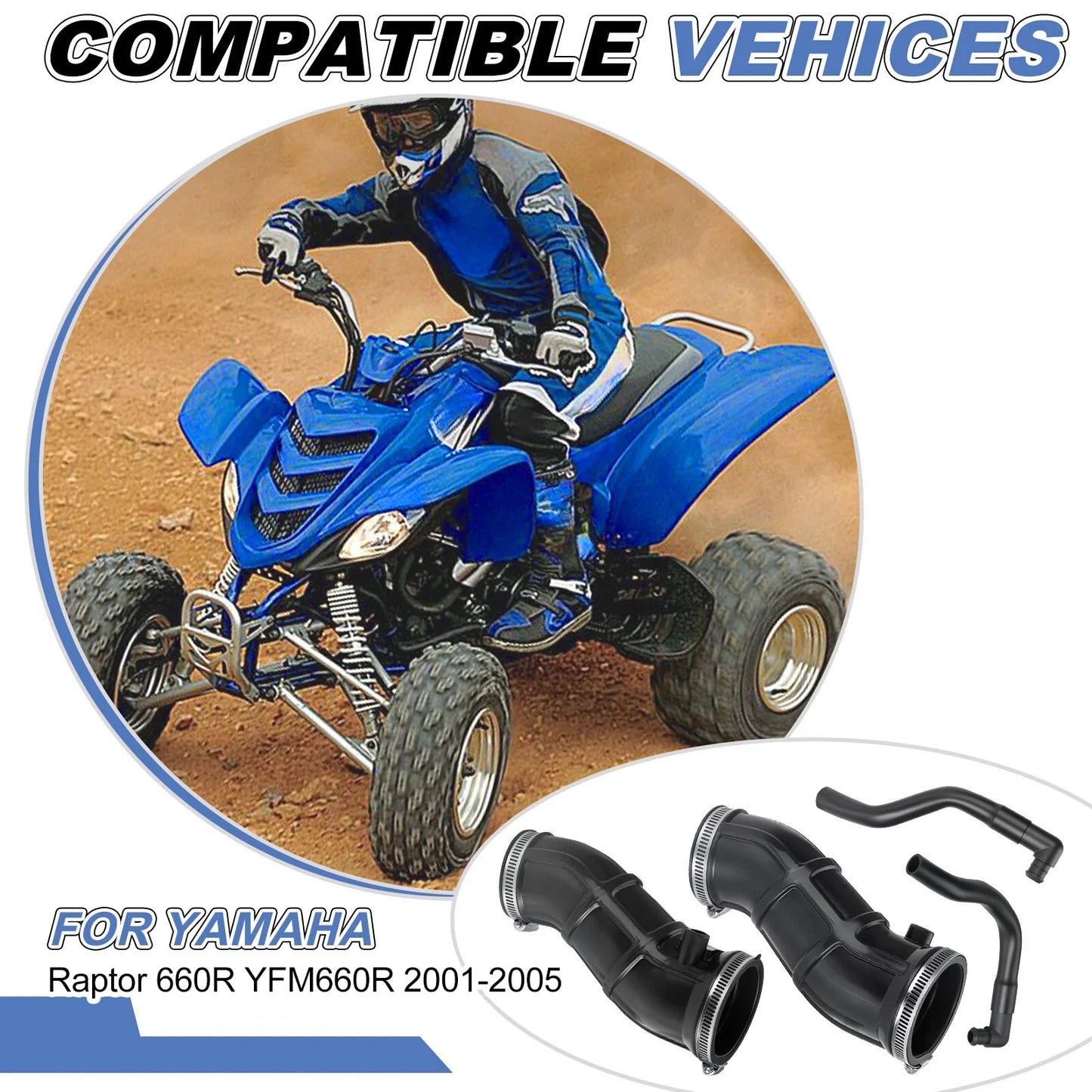 2 x Air Box Intake Tube w/Elbow PIPE for Yamaha Raptor YFM 660R (2001–2005)