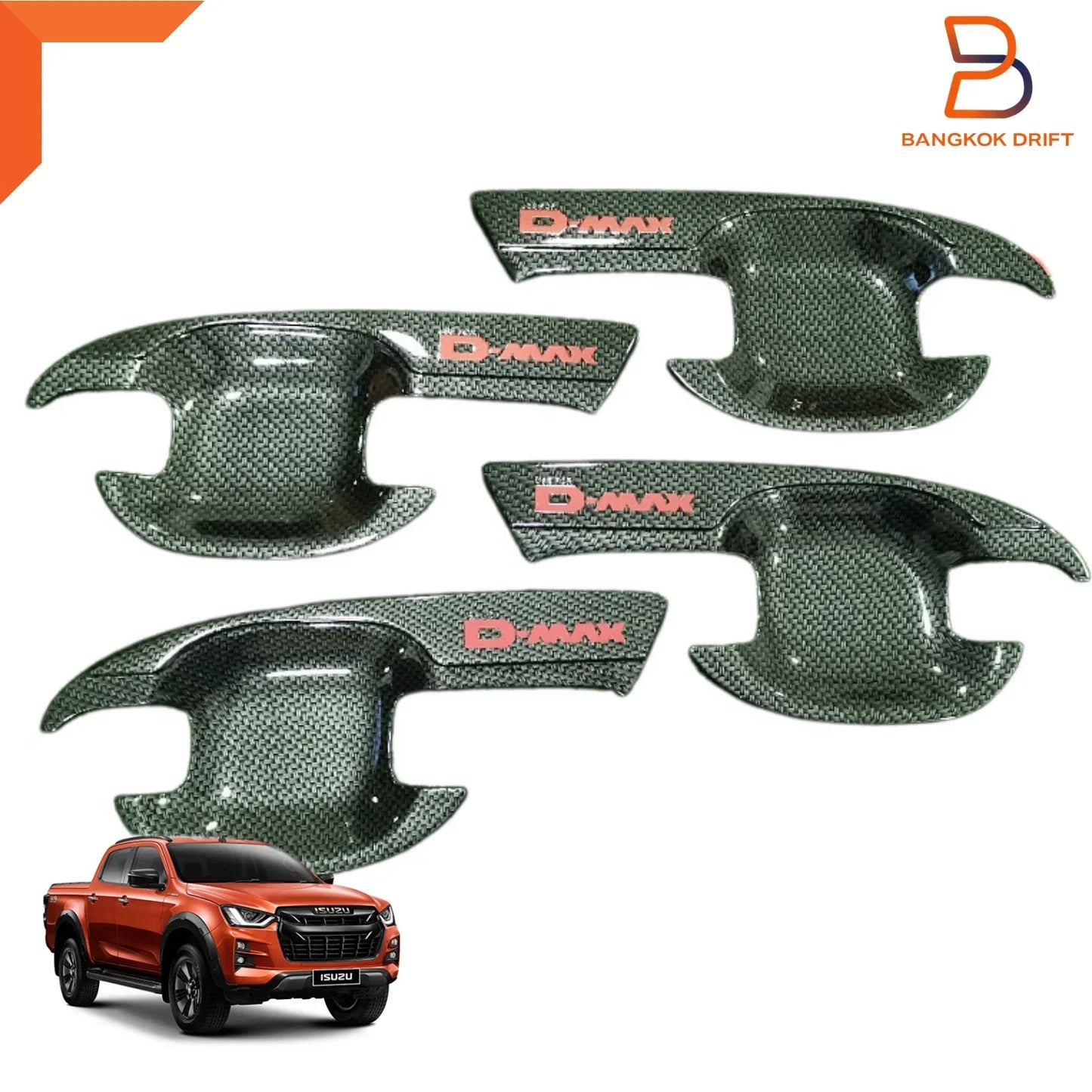 Carbon Fiber Red Door Handle Insert Trim for Isuzu D-Max (2020-2025)