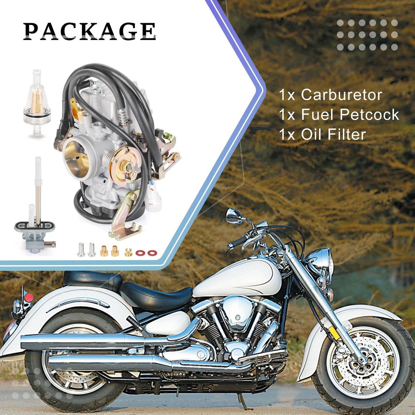 Carburetor w/ Fuel Valve Petcock for Yamaha Road Star 1700 (2004–2007)