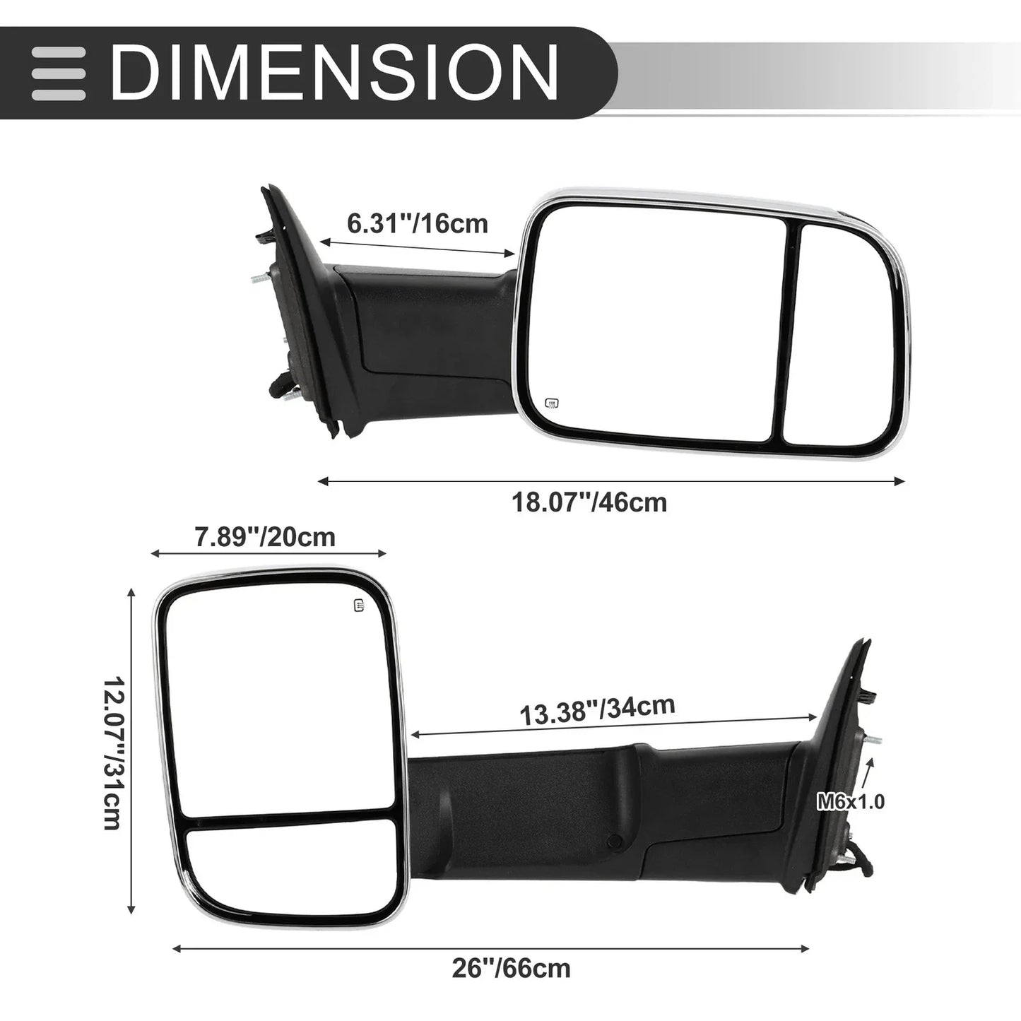 Tow Mirrors for Dodge Ram 1500 with Turn Signal Light Silver Tone 2 x (2009-2018)