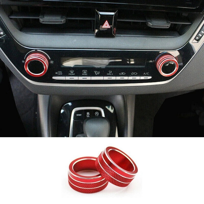 2x Red Alu Middle Console AC Knob Cover Trim for Toyota Corolla (2019–2021)