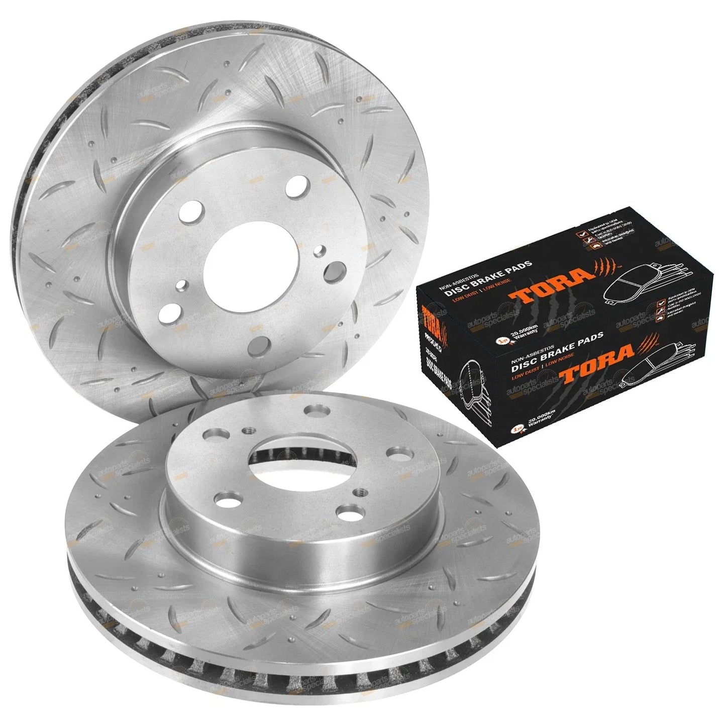 Front Slotted Dimpled Disc Brake Rotors + Pads for Hilux (2008–2016)