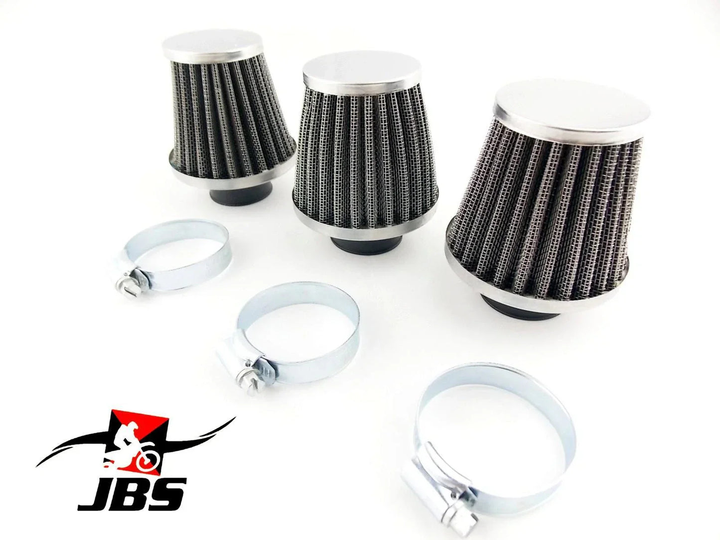 3 x JBS Performance Hi Flow 42mm Chrome Pod Air Filters for Kawasaki KH400 (1977)