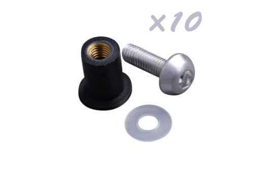10x Universal Windshield Kit Silver M5 Bolts Rubber Well Nuts Washers 5mm x 16mm
Universal Windshield Kit 10x Silver M5 Bolts Rubber Well Nuts Washers 5mm x 16mm