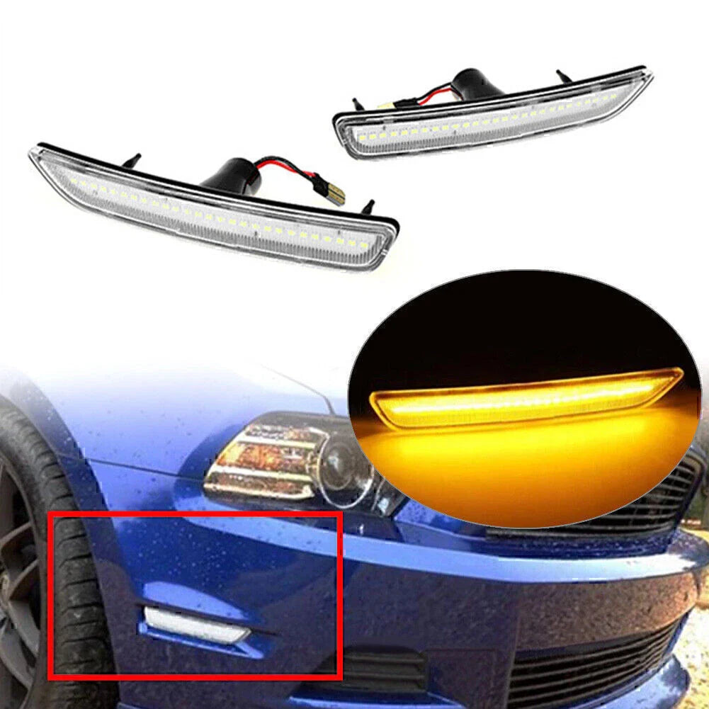 Yellow LED Front Clear Side Marker Lights for Ford Mustang (2010-2014)