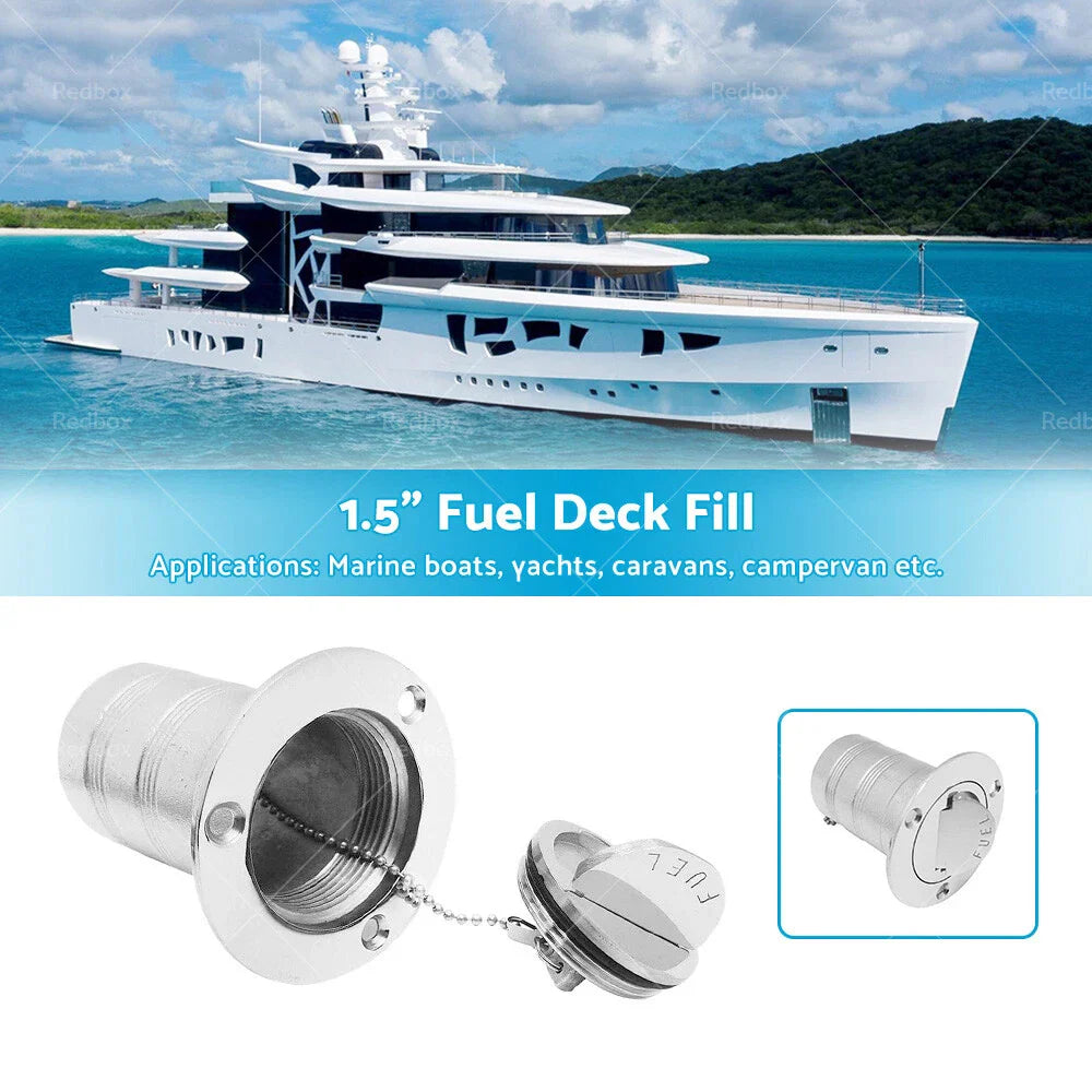 1.5" Keyless Polished Stainless Steel Fuel Deck Fill for Marine Boat