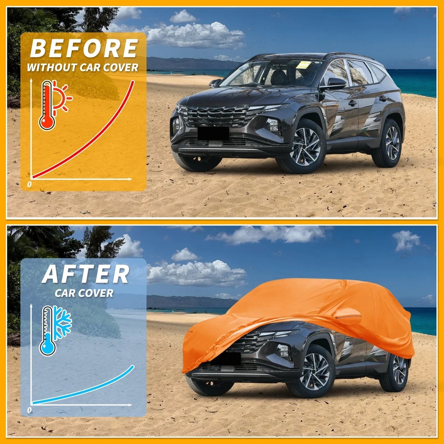 All Weather Car Cover for Hyundai Tucson Orange 210D-PU (2016-2023)