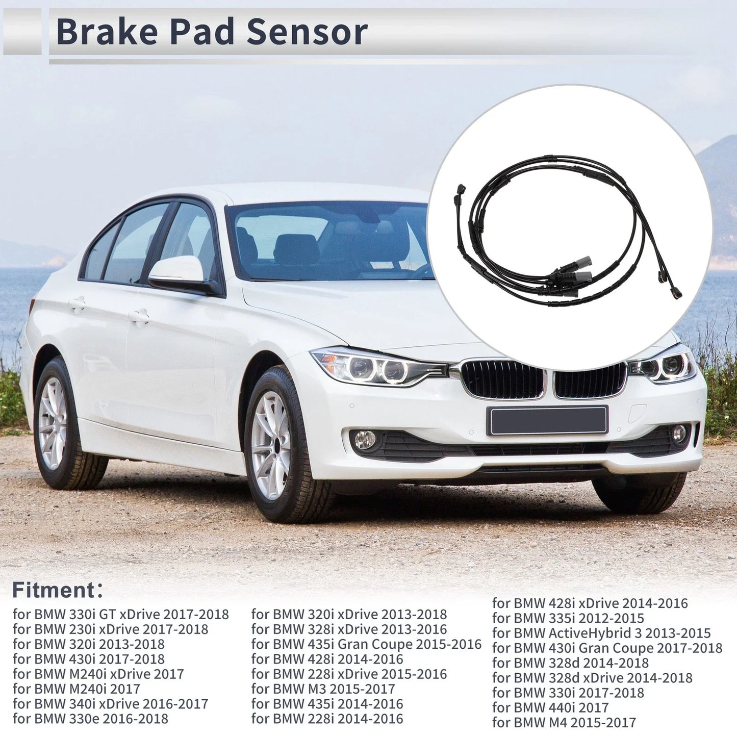 Front & Rear Wheel Brake Pad Wear Sensor for BMW 330i GT xDrive