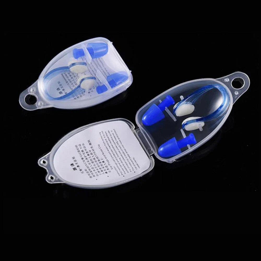 Nose Clips + Ear Plugs for Swimming Gear with Case Box