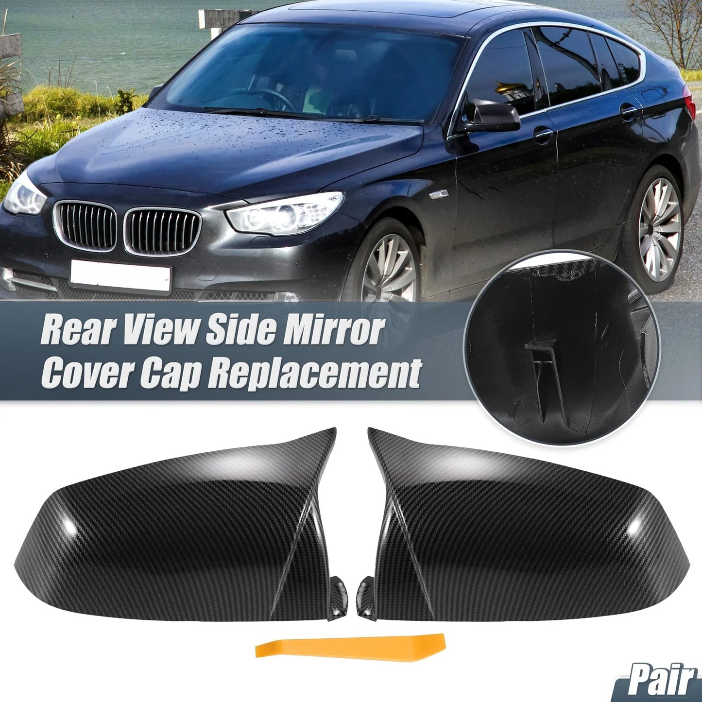 Rearview Mirror Cover Cap Black CF for BMW 5/6/7 Series F01 F02