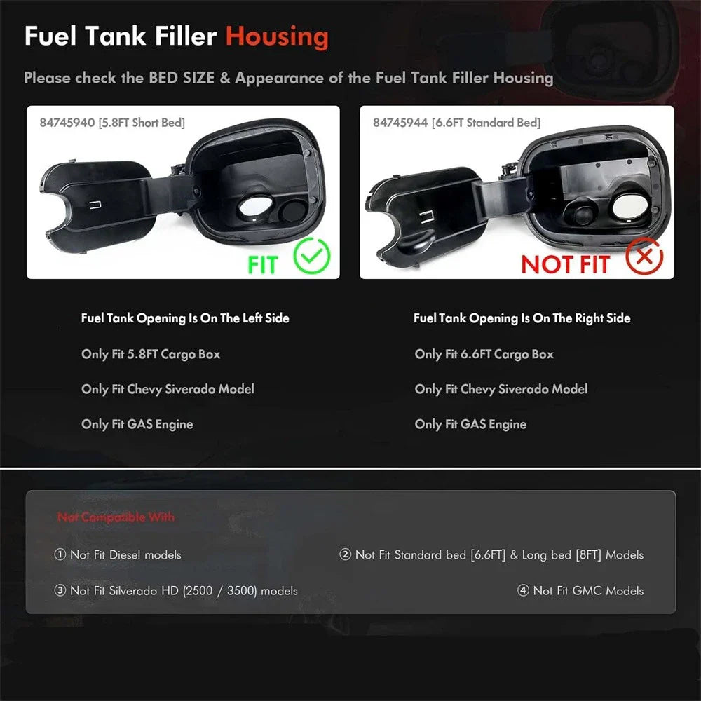 Fuel Tank Filler Pipe Housing for Chevrolet Silverado 1500 5" 8" Bed (2019-2024)