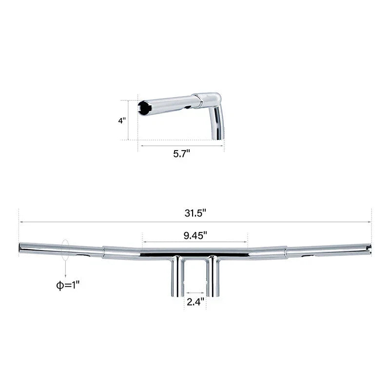 1 1/4" Fat Chrome 4" Rise T-Bar Handlebar for Harley Sportster Dyna (2004-2023)