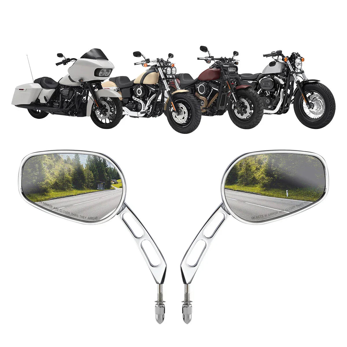 Chrome Rearview Mirrors for Harley Softail Slim FLSS Deluxe Heritage Fatboy (2014-2023)