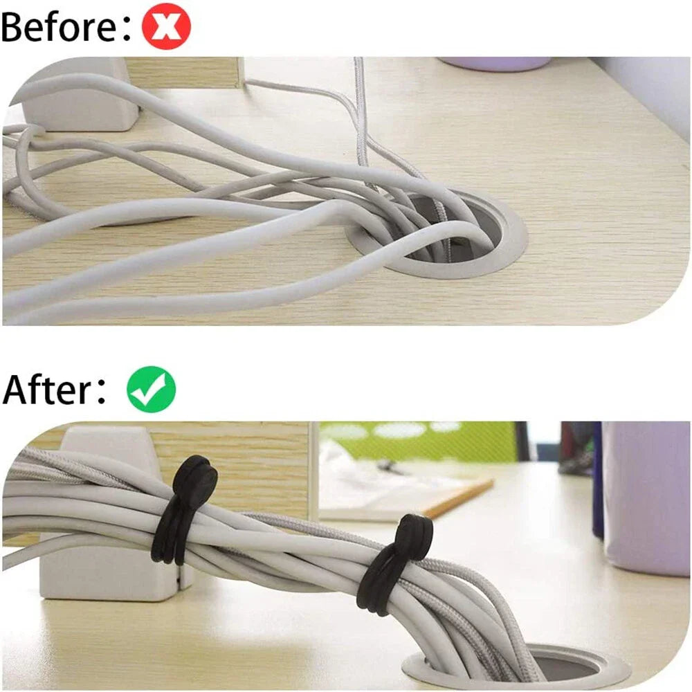 20 x Reusable Silicone Magnetic Cable Ties for Organizing - Black