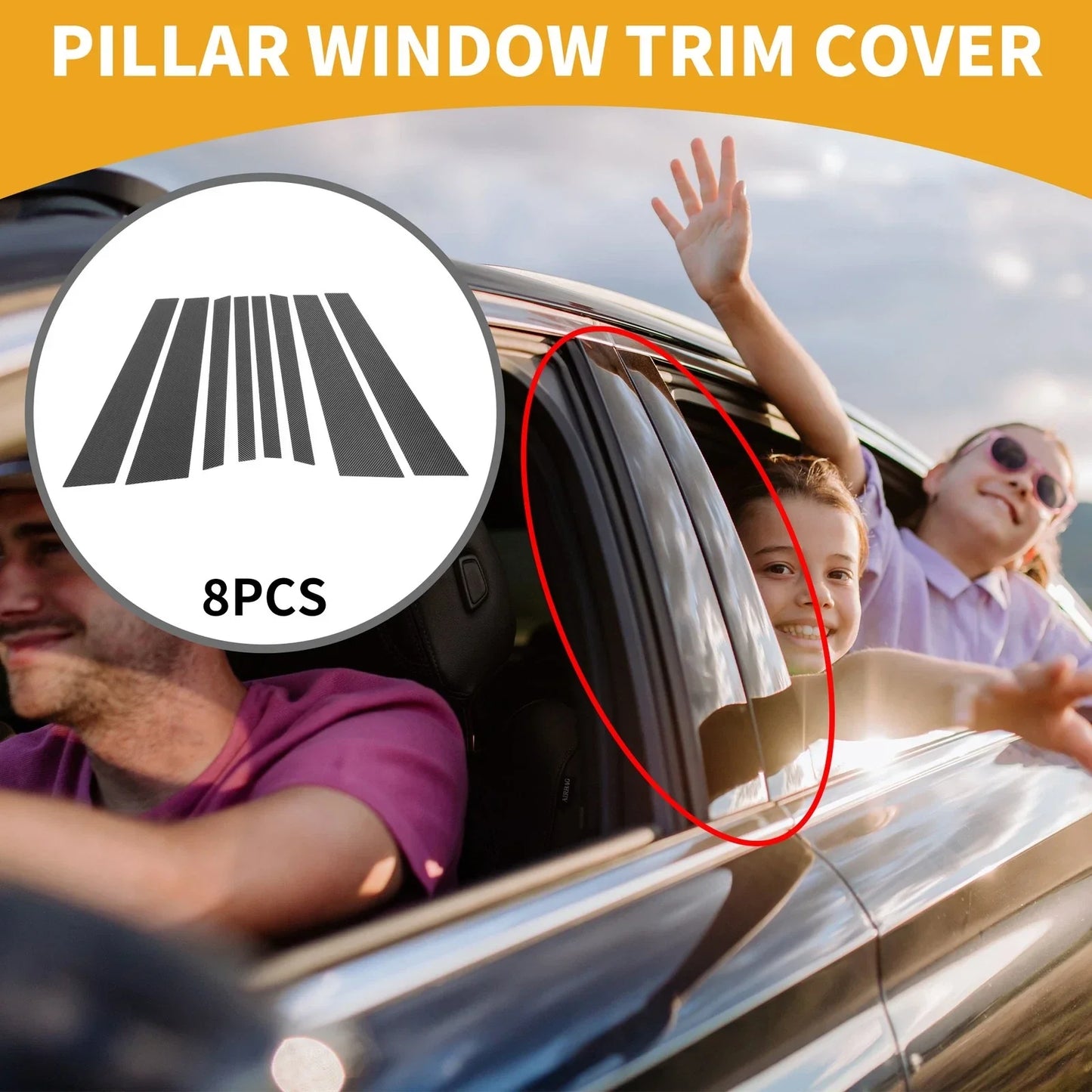 8 x Car Pillar Window Trim Covers for BMW X5 (2014-2018) Black Carbon Fiber
