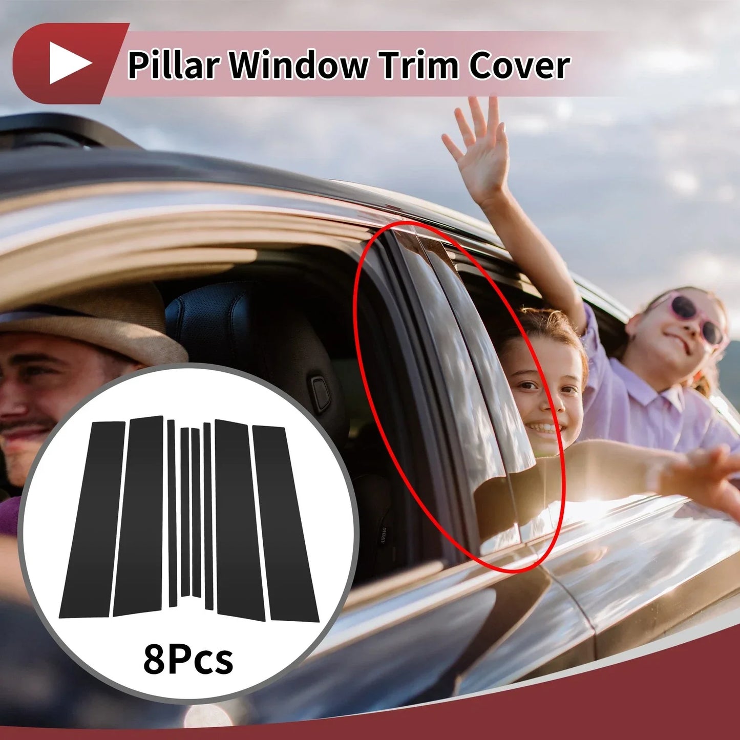 8 Pcs Car Door Pillar Window Trim for Mercedes-Benz GLB (2020-2023) Black