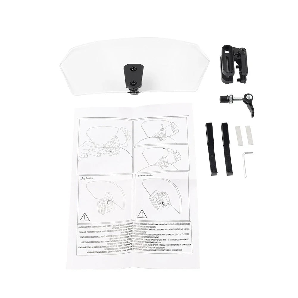 Clear Clip-On Windshield Extension Air Deflector for Universal Adjustable Motor