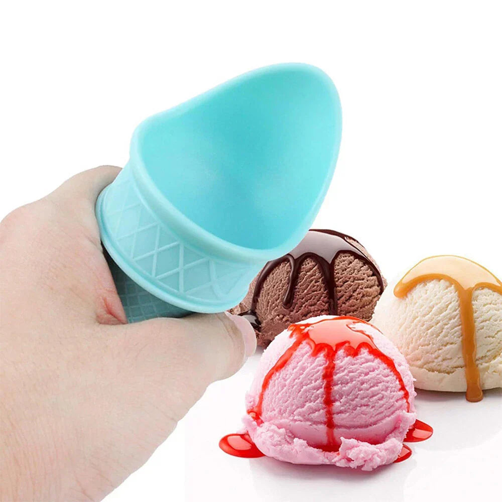 4 x Reusable Mini Ice Cream Cone Scoop Holders for Birthday Party Pink & Blue