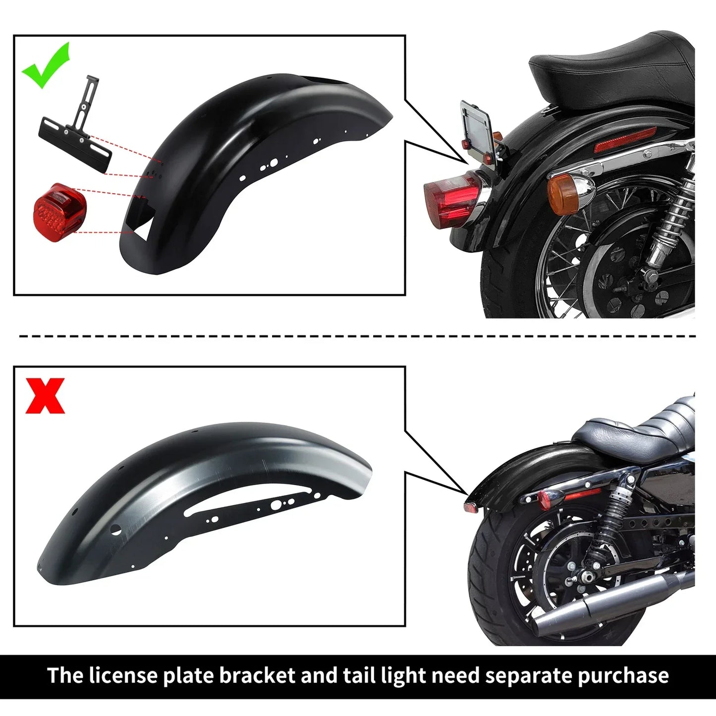 Rear Fender for Harley Sportster XL 883 1200 Low Custom Roadster (2007-2009)