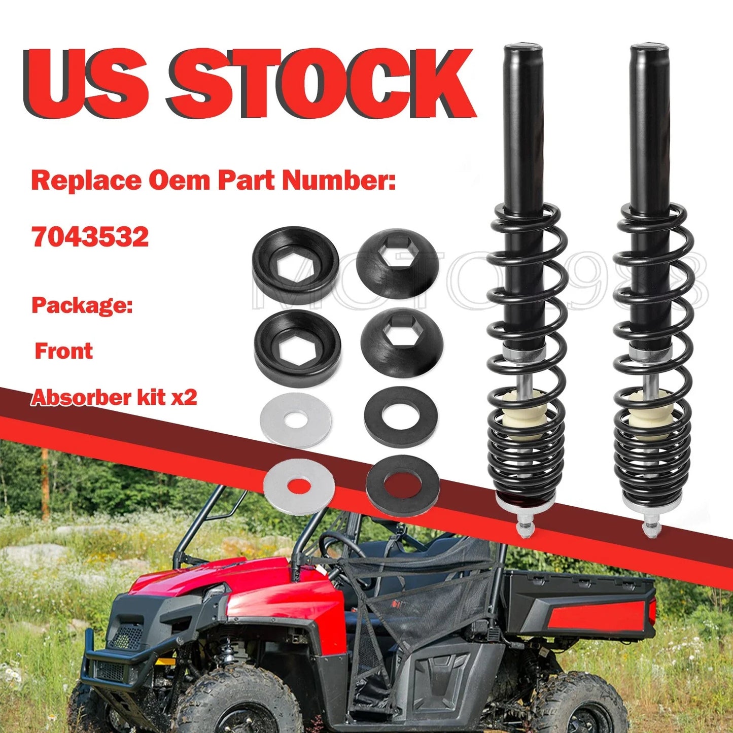 Front Strut Shocks Absorber for Polaris Ranger 400 500 570 800 Crew