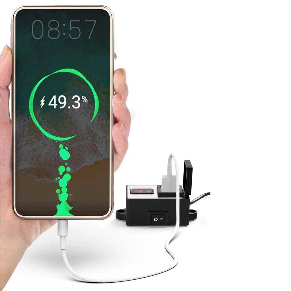 Battery Clamp USB Charger Dual Ports for Motorcycle