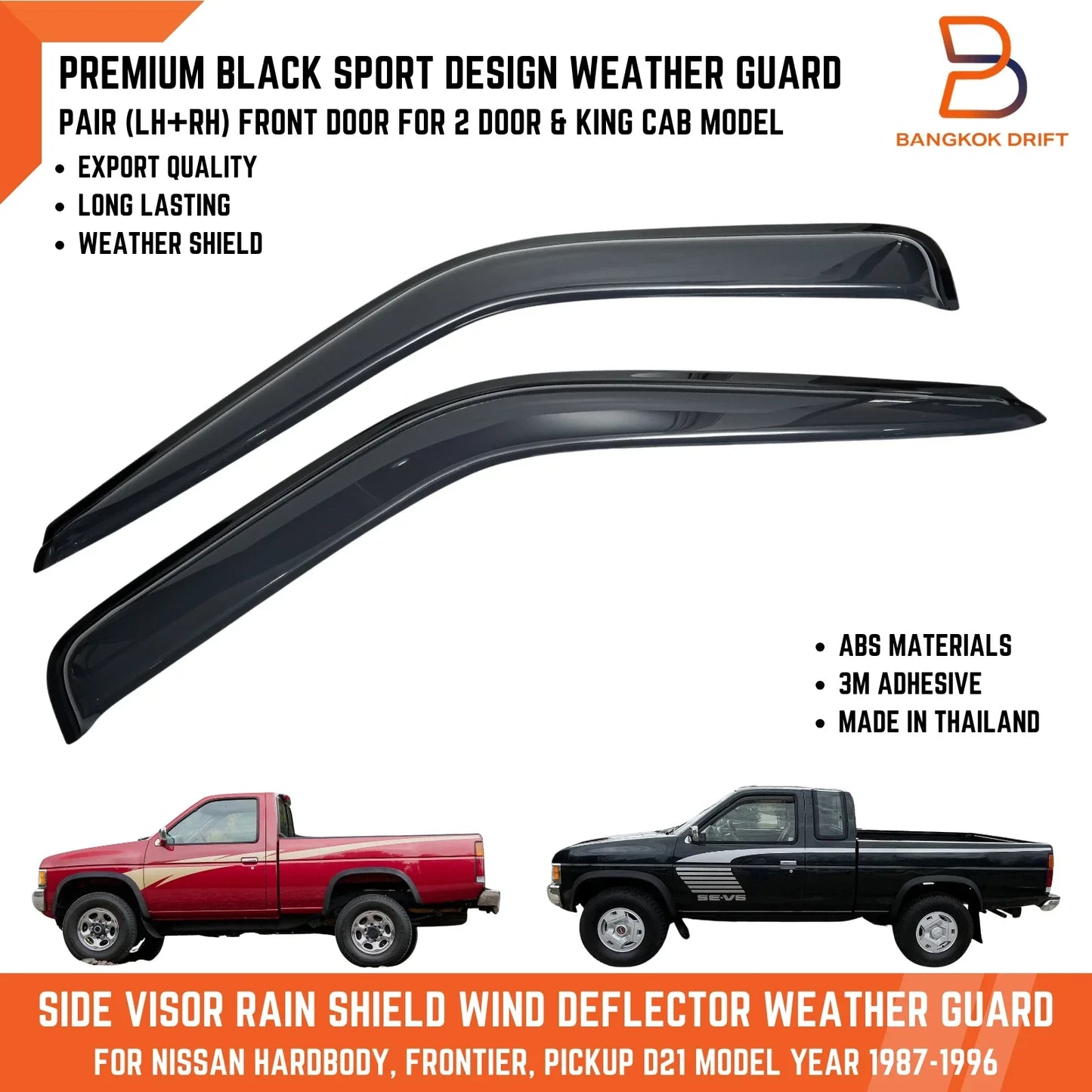 Front Door Rain Wind Deflector Weather Shield for Nissan Navara D21 (1997-2001)
