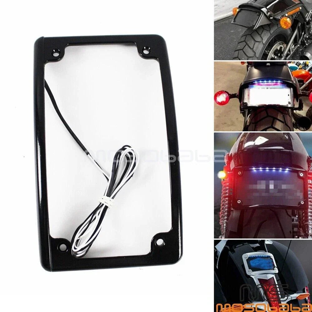 4 x 7 Curved LED Motorcycle License Plate Frame Brake Lights for Harley