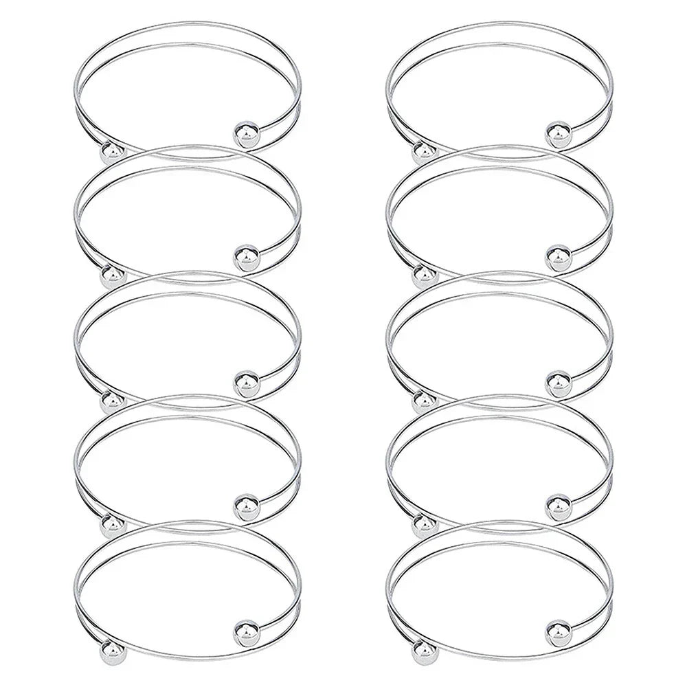 10 x Adjustable Bangle Bracelet Blank Cuff w/ Removable Ball Bead 2.5"