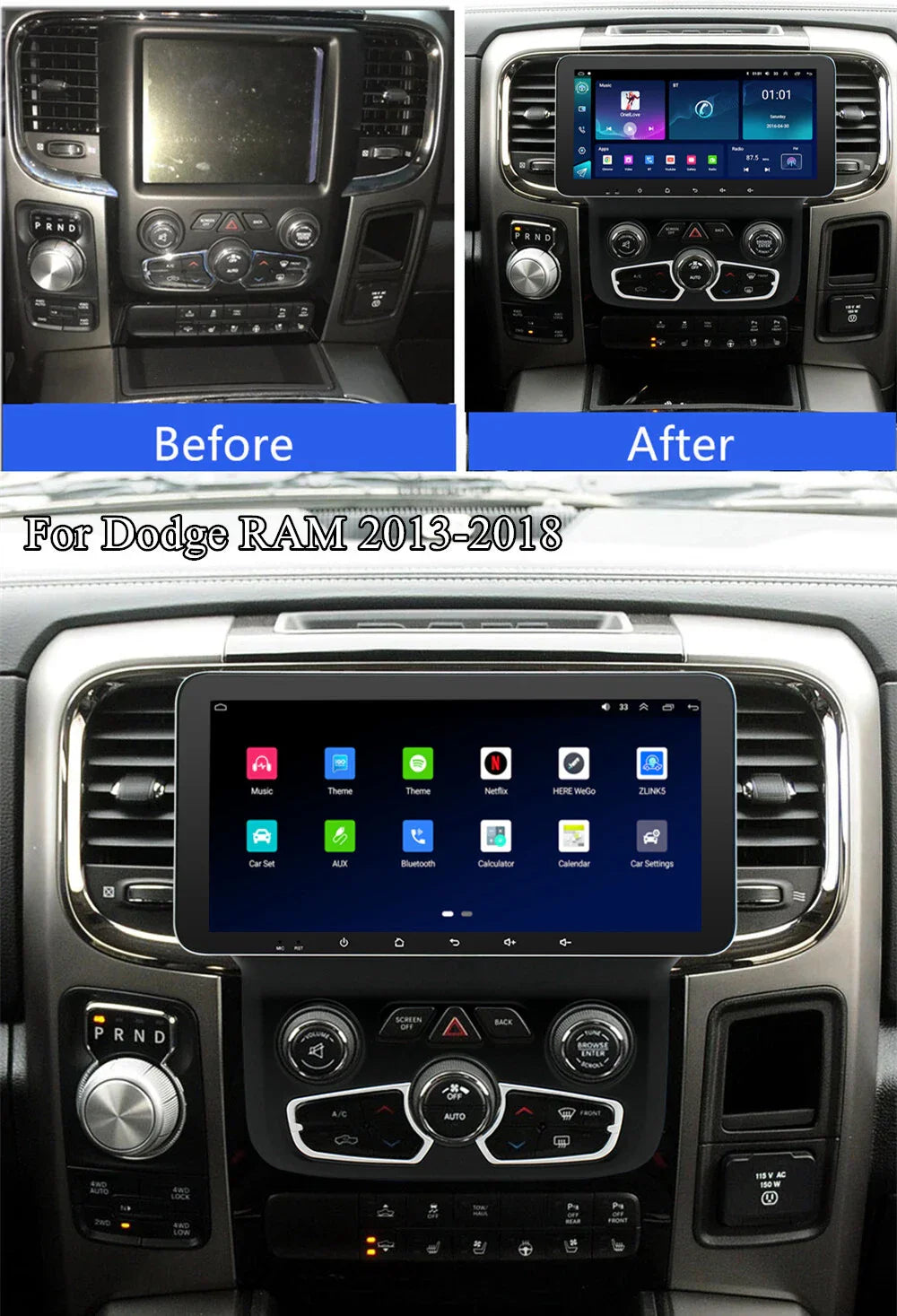 10.33" Stereo Radio GPS Navi Head Unit for RAM 1500 2500 3500 4500 5500 (2013-2023)