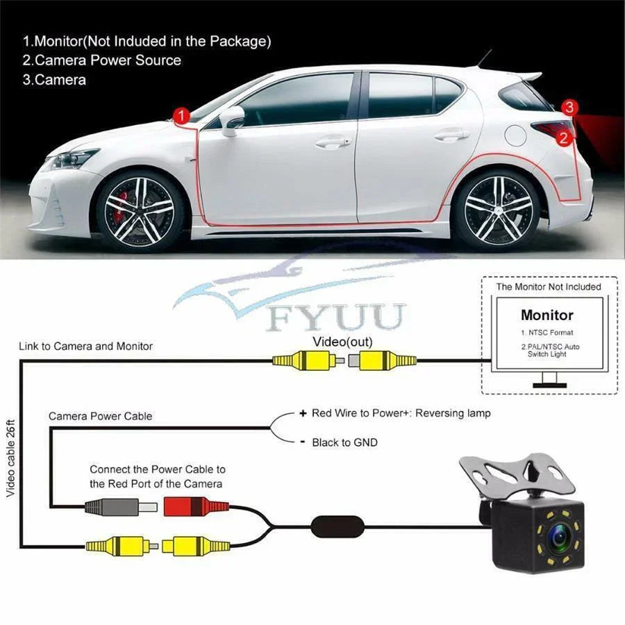8 LED Night Vision 170° Wide Angle Backup Camera for Car RV