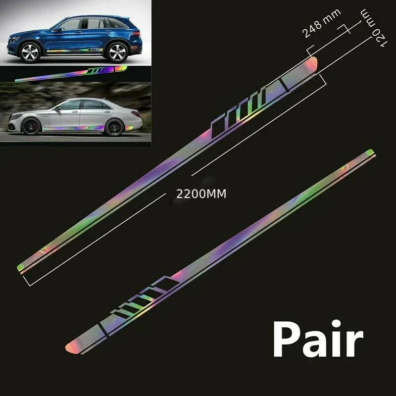 2x Reflective Auto/Car Body Both Side Graphics Vinyl Long Stripe Decal Sticker