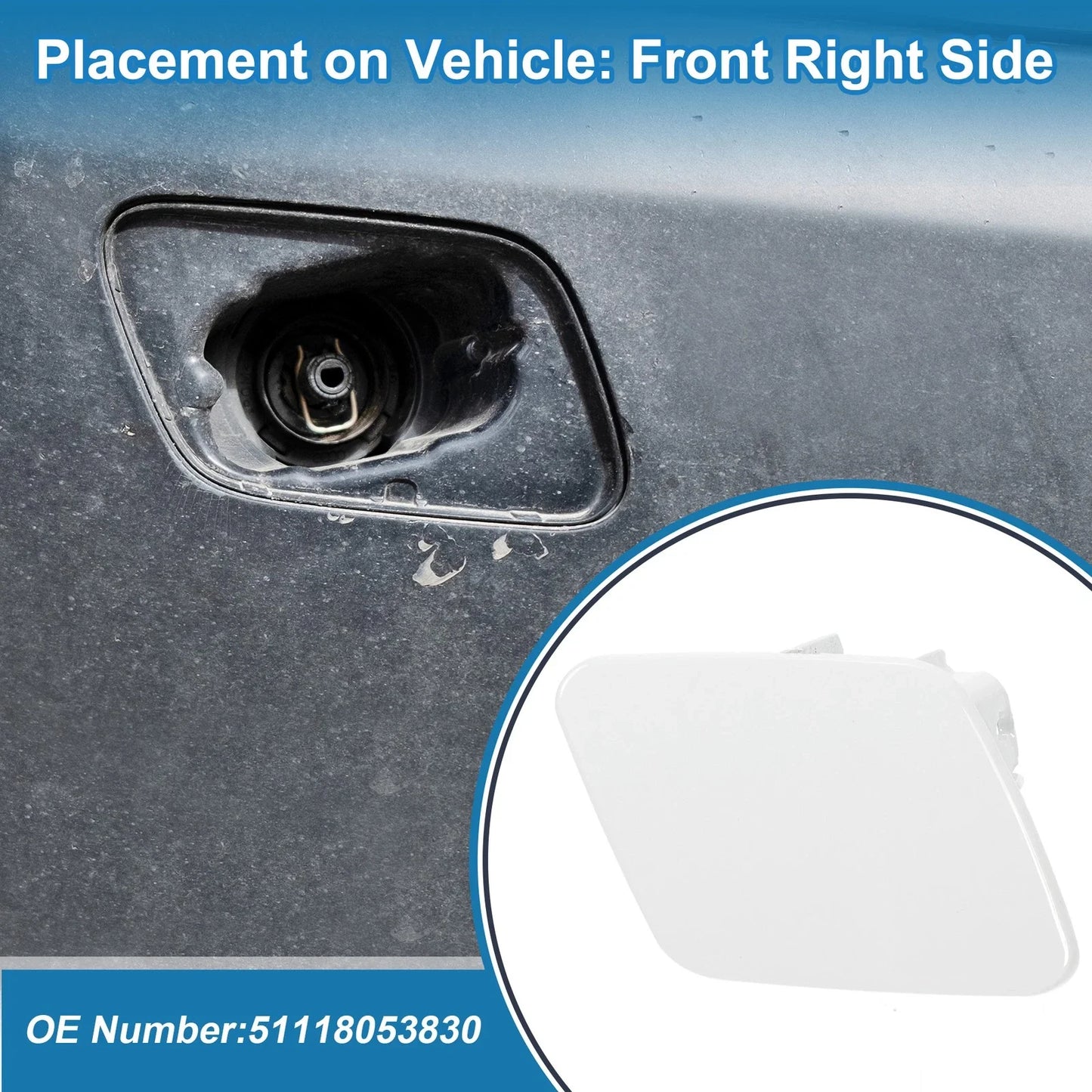 Front Right Bumper Headlight Washer Nozzle Cover Cap White for BMW 1 Series