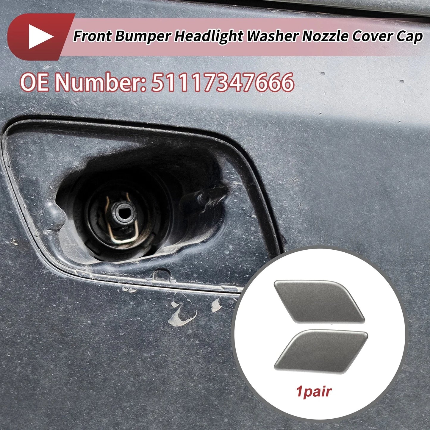 Front Left Right Washer Nozzle Cover Cap for BMW X1 Silver Tone